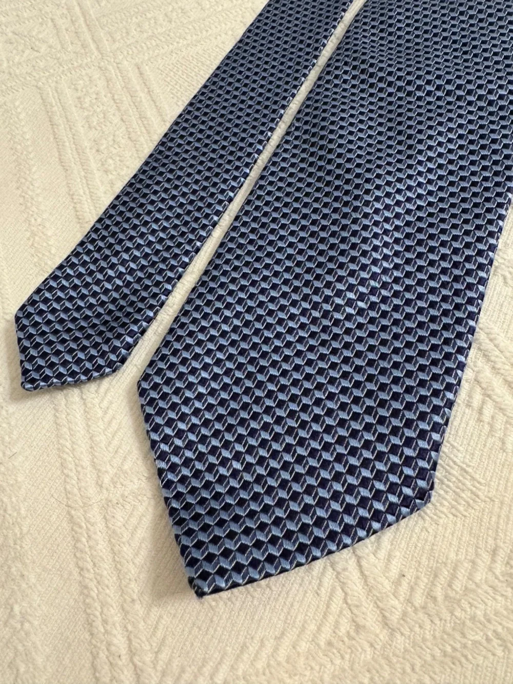 Ermenegildo Zegna Silk Tie Blue Geometric Jacquard Luxury Necktie